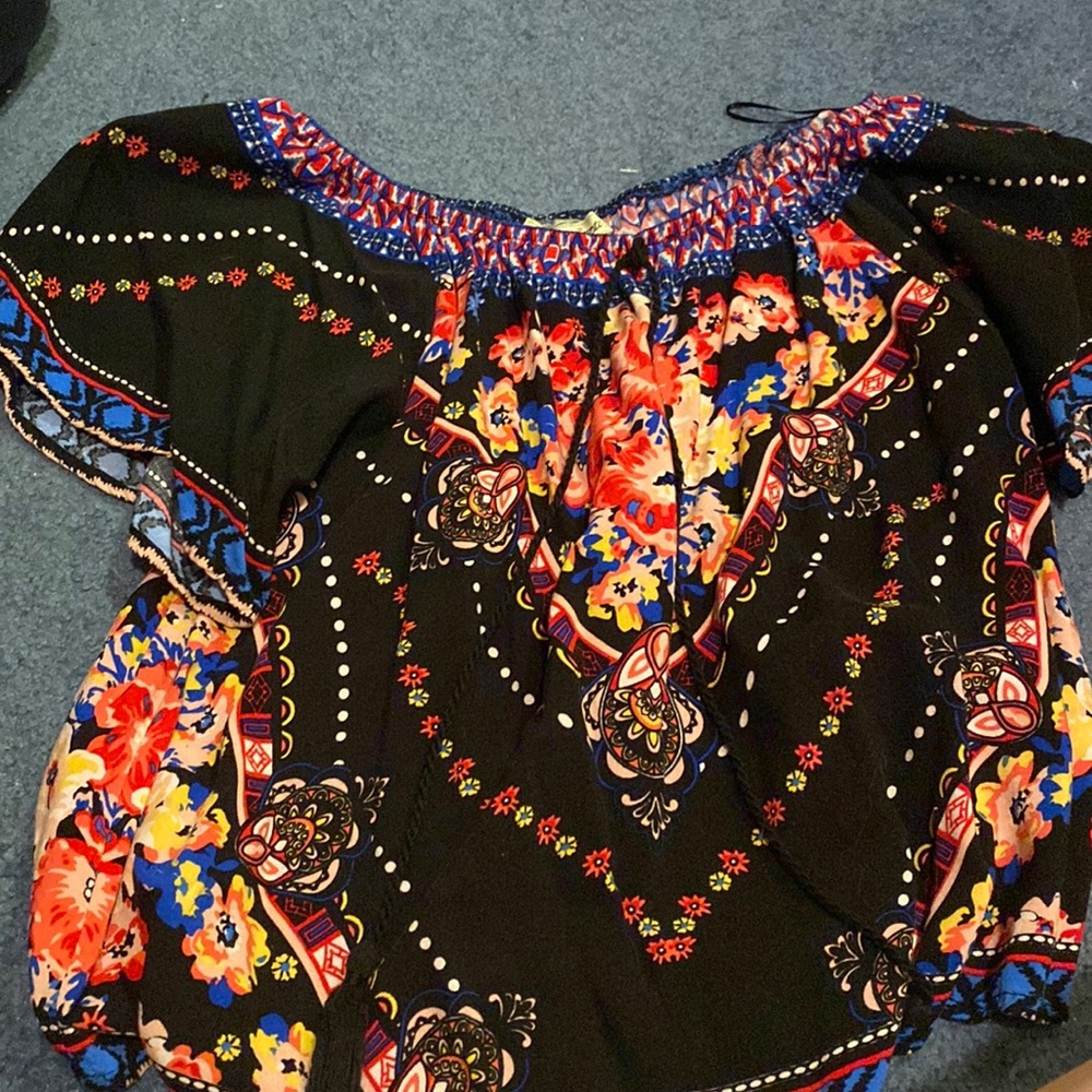 Patterned off the shoulder top